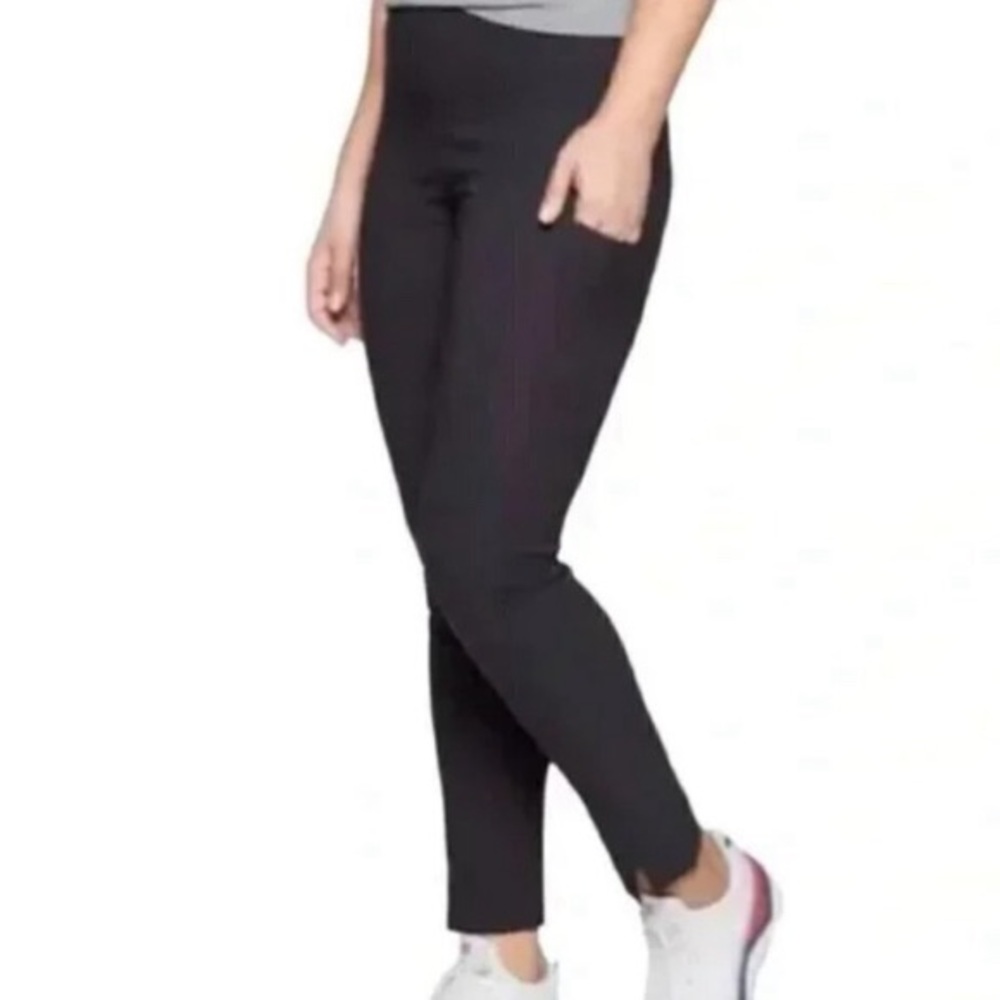 ATHLETA WANDER SLIM BLACK NYLON & SPANDEX BACK ZIP SPLIT HEM ANKLE PANTS EUC 6